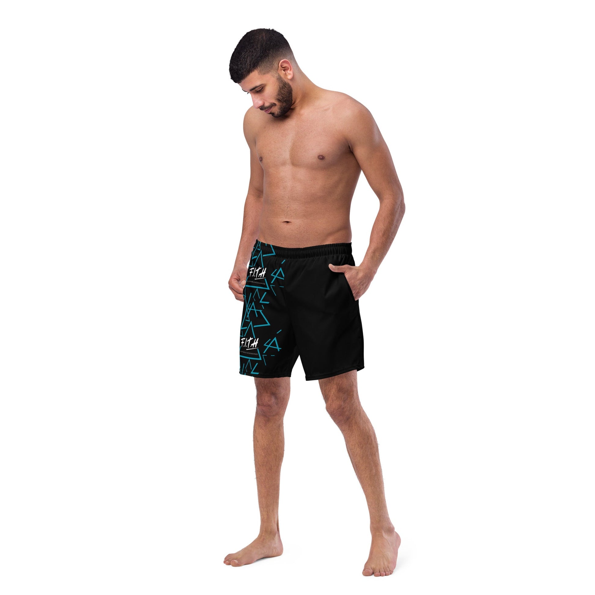 Geometric Quick-Dry Anti-Chafe Lined Swim Shorts - F.I.T.H Clothing and Accessories