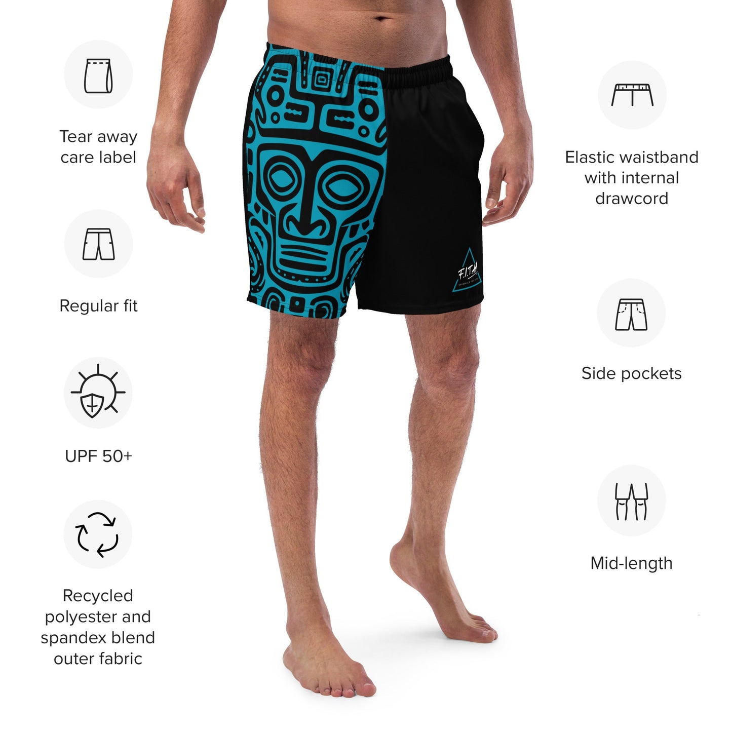 Tribal Face Quick Dry, Anti Chafe Lined Swim Shorts - F.I.T.H Clothing and Accessories
